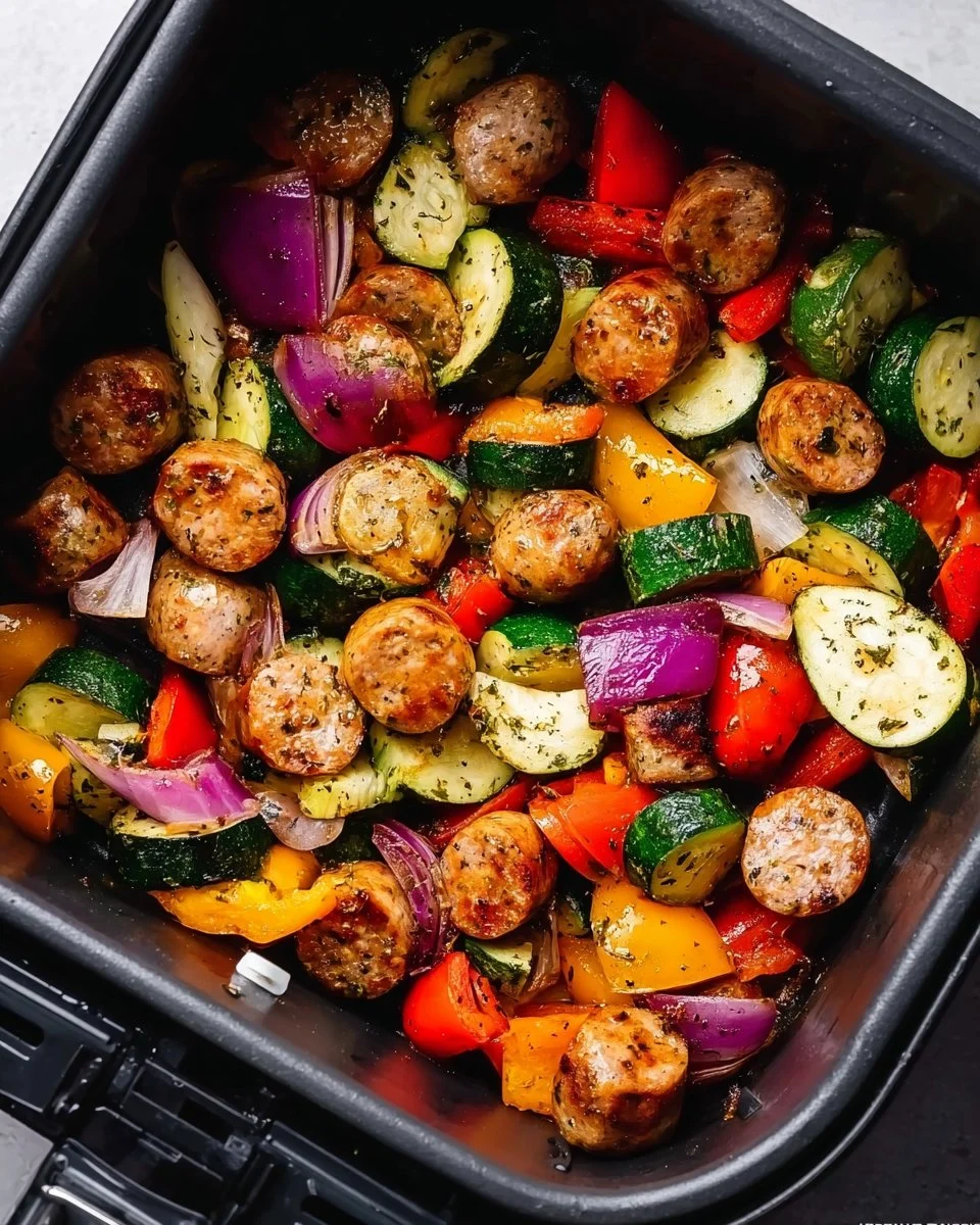 10 Minute Air Fryer Chicken Sausage and Veggies
