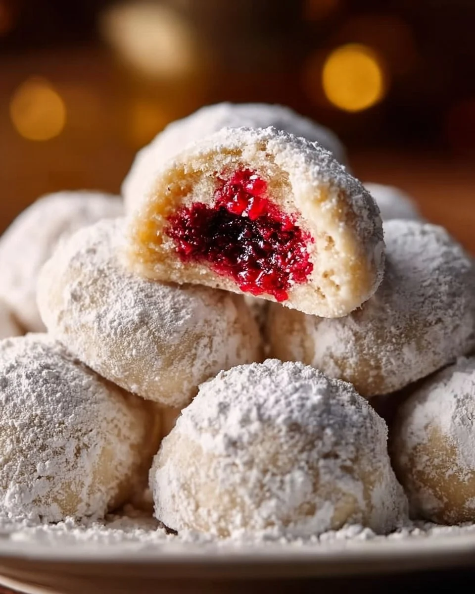 Raspberry Almond Snowball Cookies