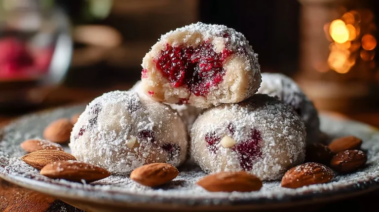 Raspberry Almond Snowball Cookies