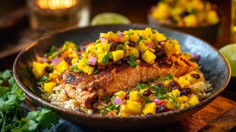 Caribbean Jerk Salmon Bowl with Mango Salsa