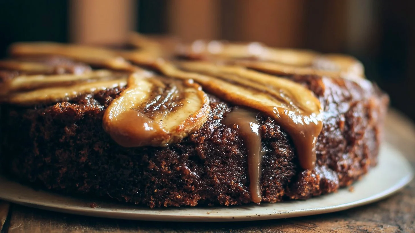 Chocolate Peanut Butter Banana Upside Down Cake