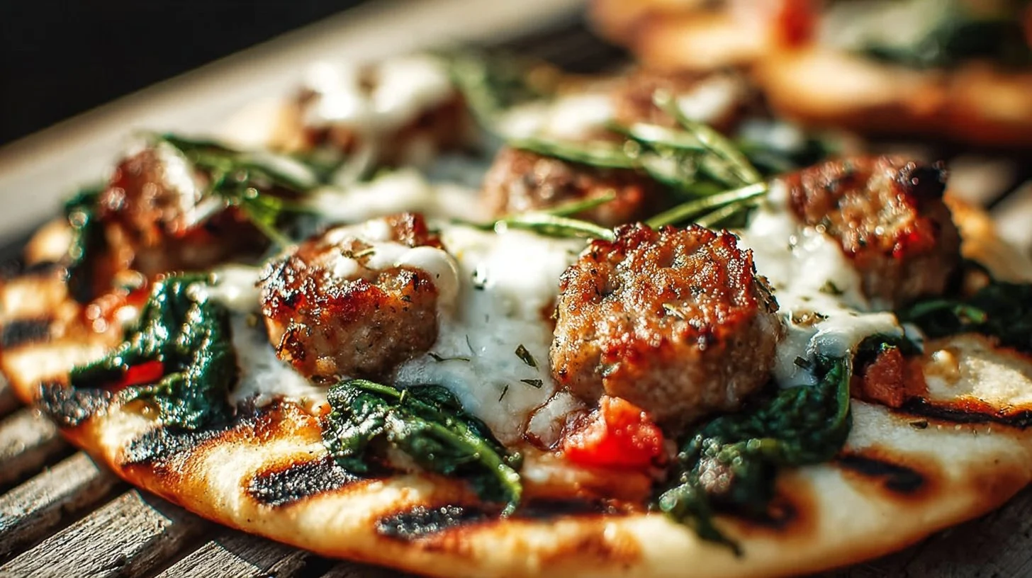 Grilled Chicken Sausage, Spinach, and Mozzarella Pizza