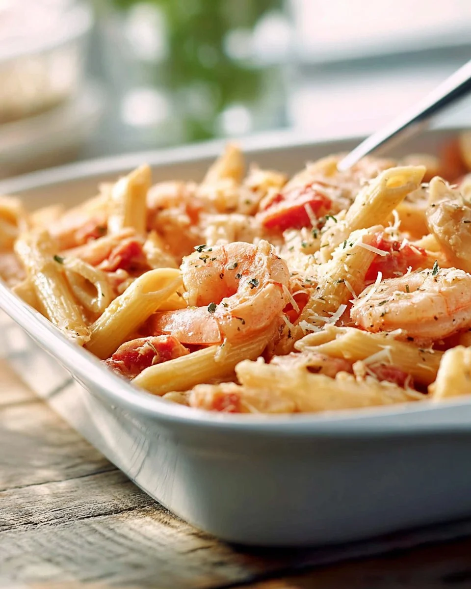 Light Garlic Shrimp Baked Penne