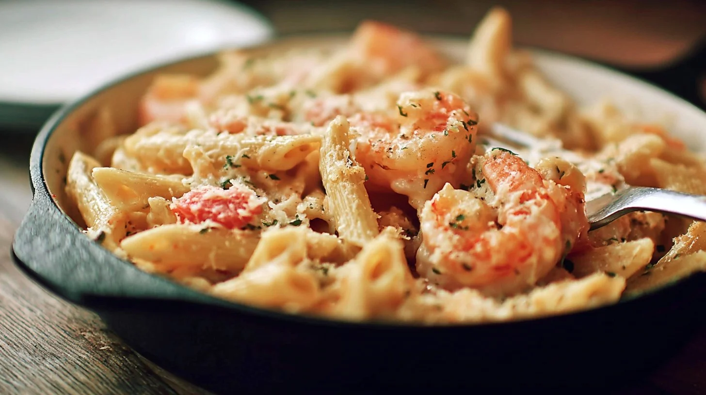 Light Garlic Shrimp Baked Penne