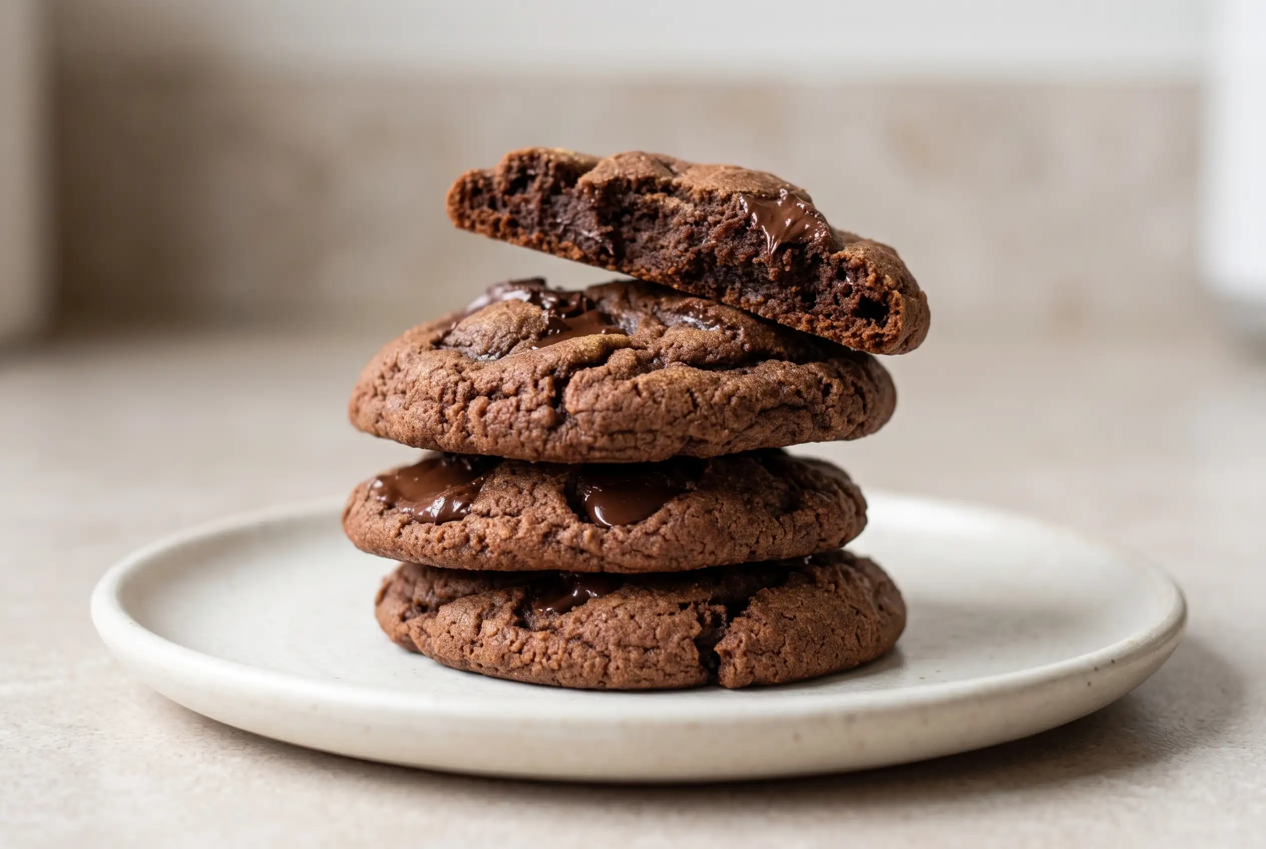 Double Chocolate Chip Cookies with Malted Milk Powder Double chocolate chip cookies with malted milk powder showing soft centers and chocolate chunks