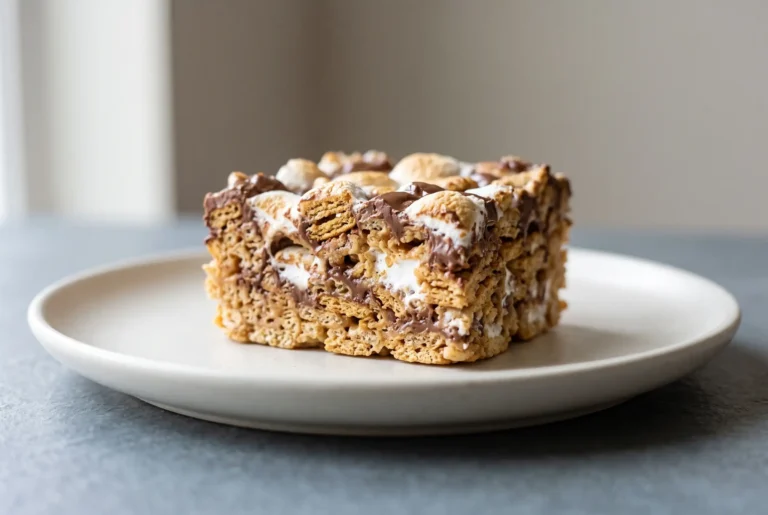 Golden Grahams s mores bars square with crunchy cereal, chocolate, and marshmallow pieces