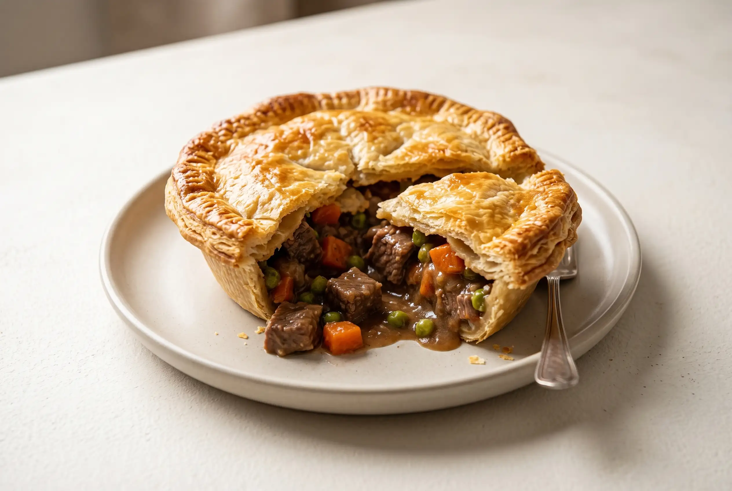 Classic Beef Pot Pie with Rich Gravy Beef pot pie with flaky golden crust and rich gravy filling with tender beef and vegetables