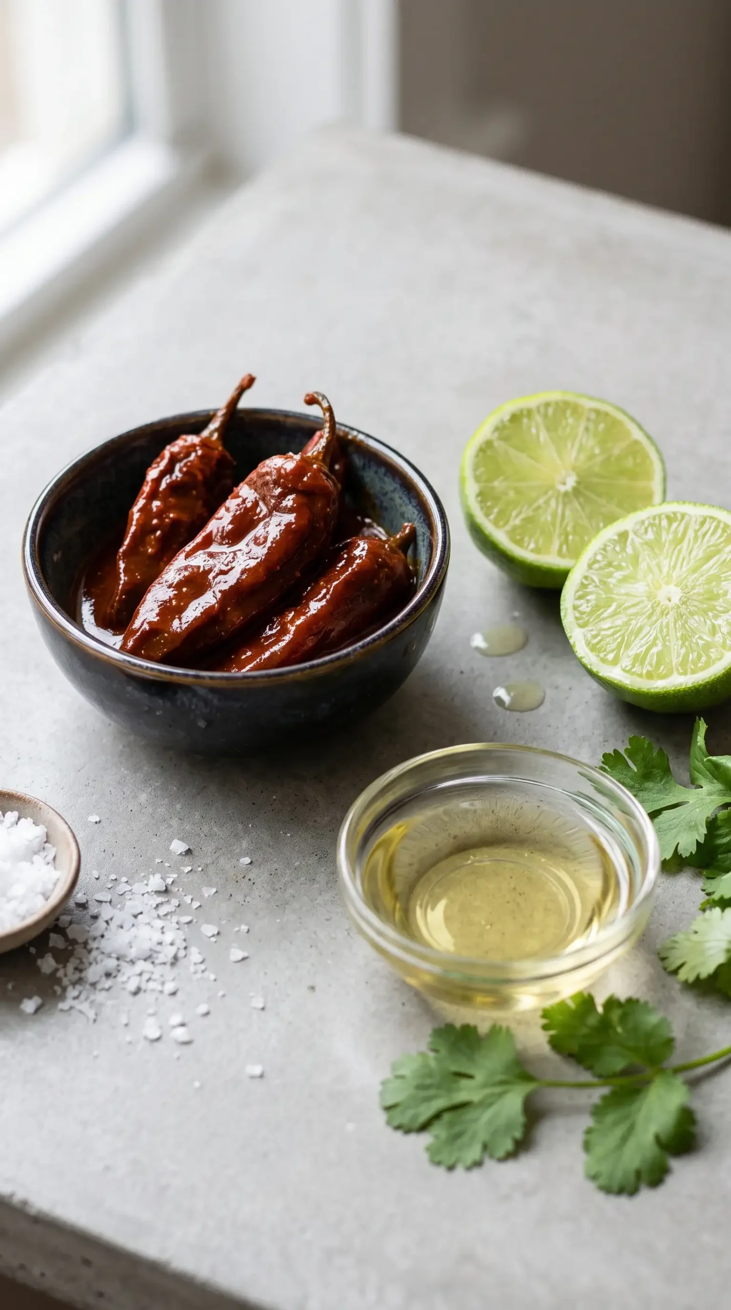 Chipotle peppers in adobo with lime, oil, salt, and cilantro for chicken marinade