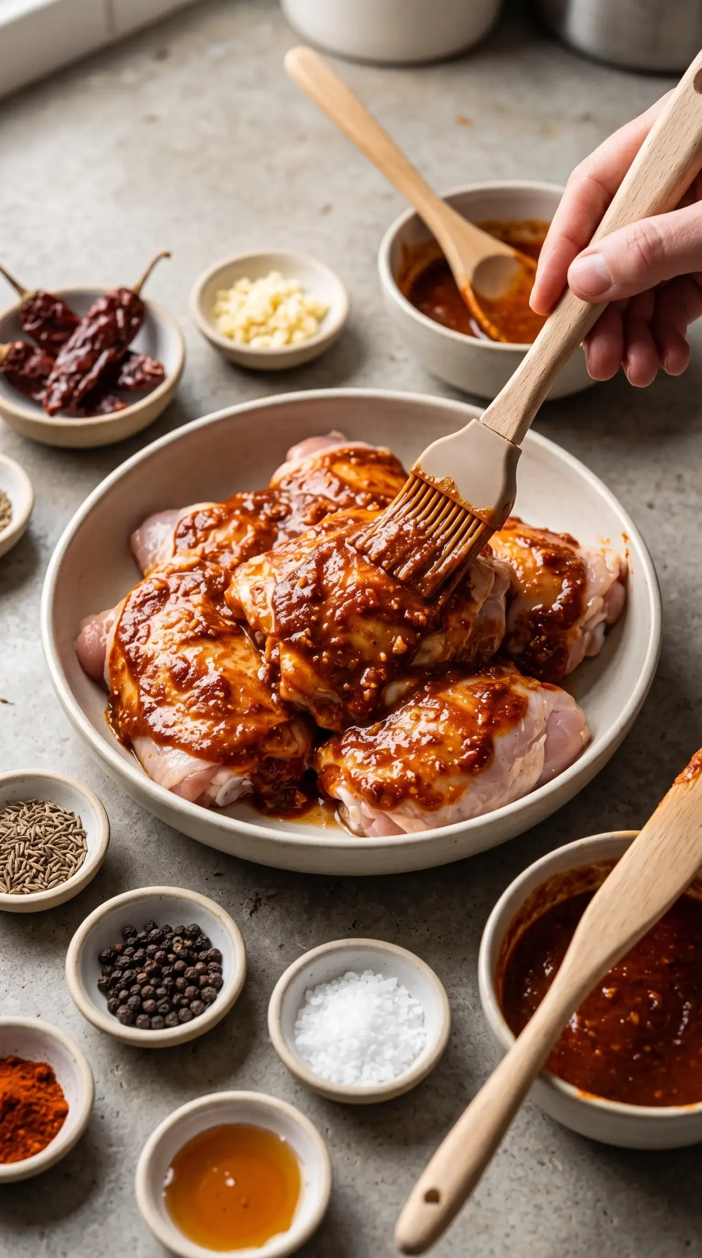 Boneless chicken thighs coated in smoky chipotle marinade with spices