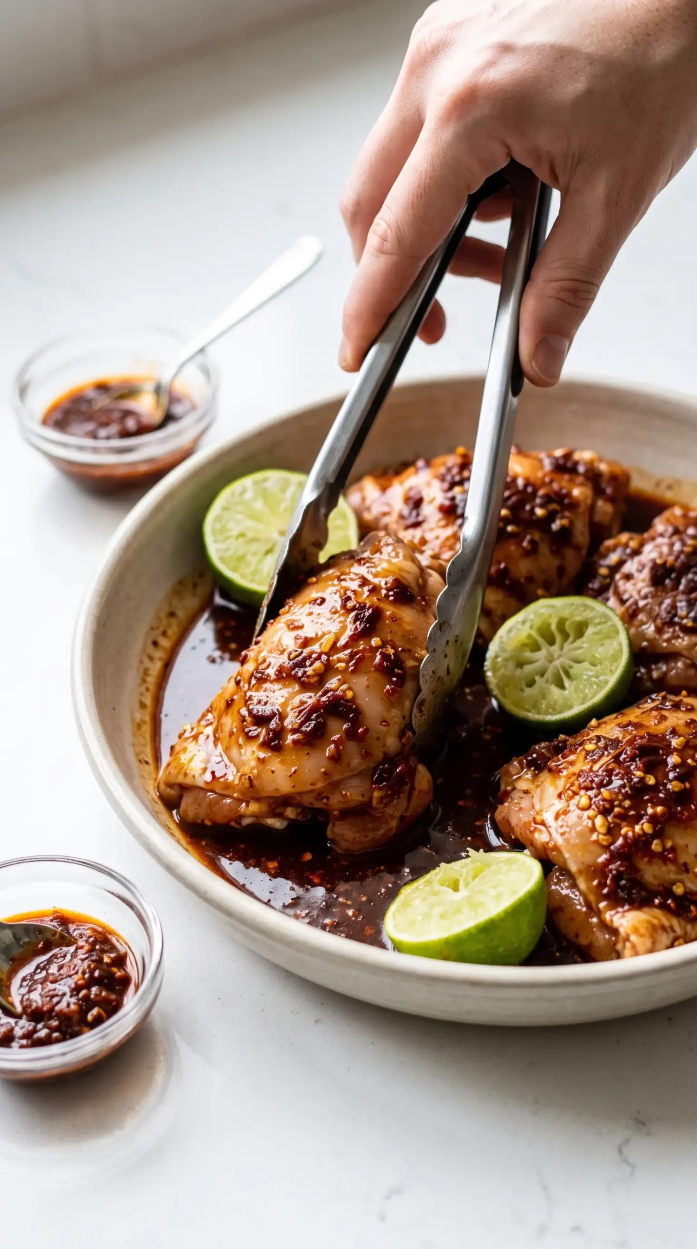 Marinated chicken thighs coated with smoky chipotle lime seasoning before cooking