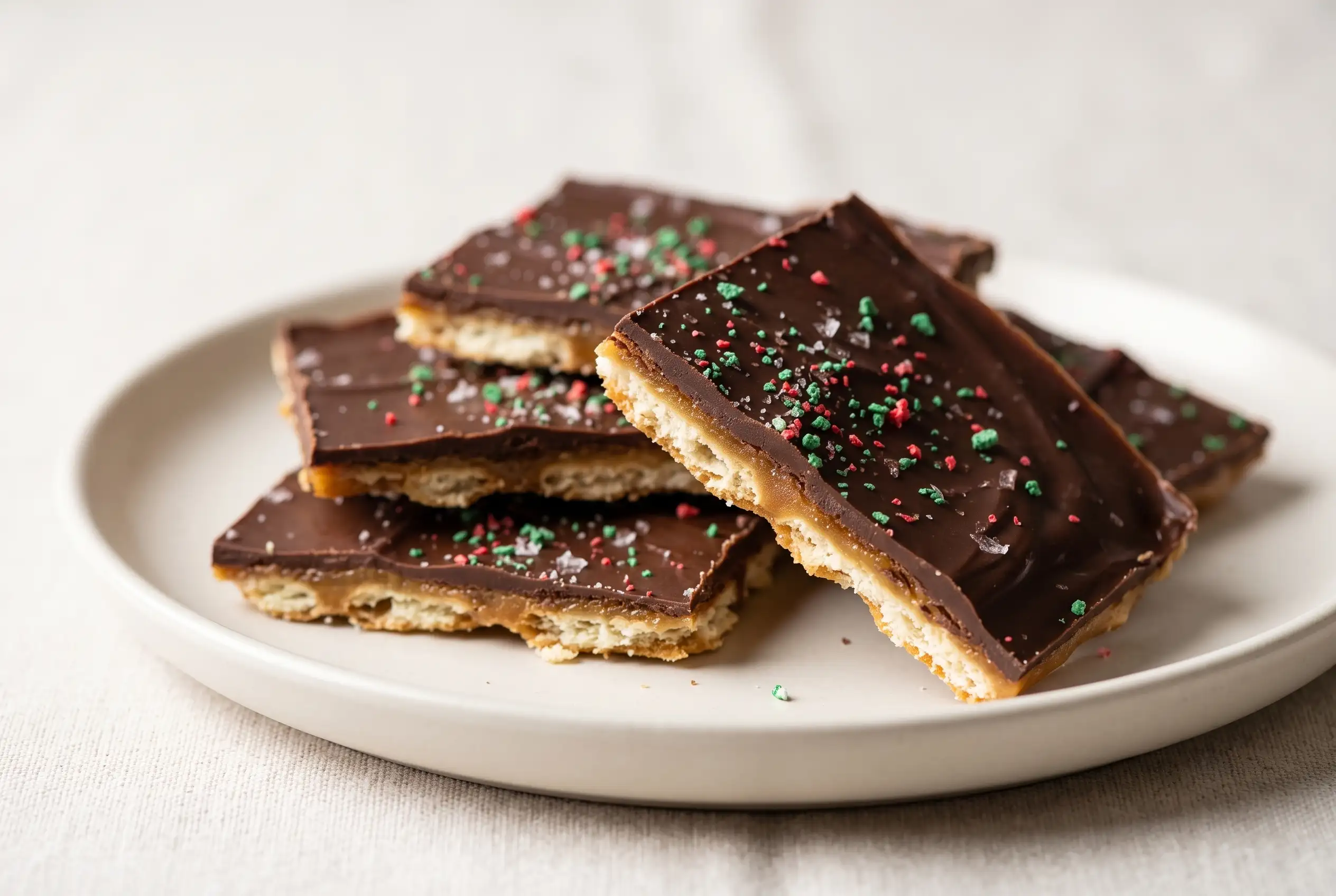 Christmas Crack Saltine Toffee Christmas crack recipe pieces with saltine crackers, caramel toffee, and chocolate topping