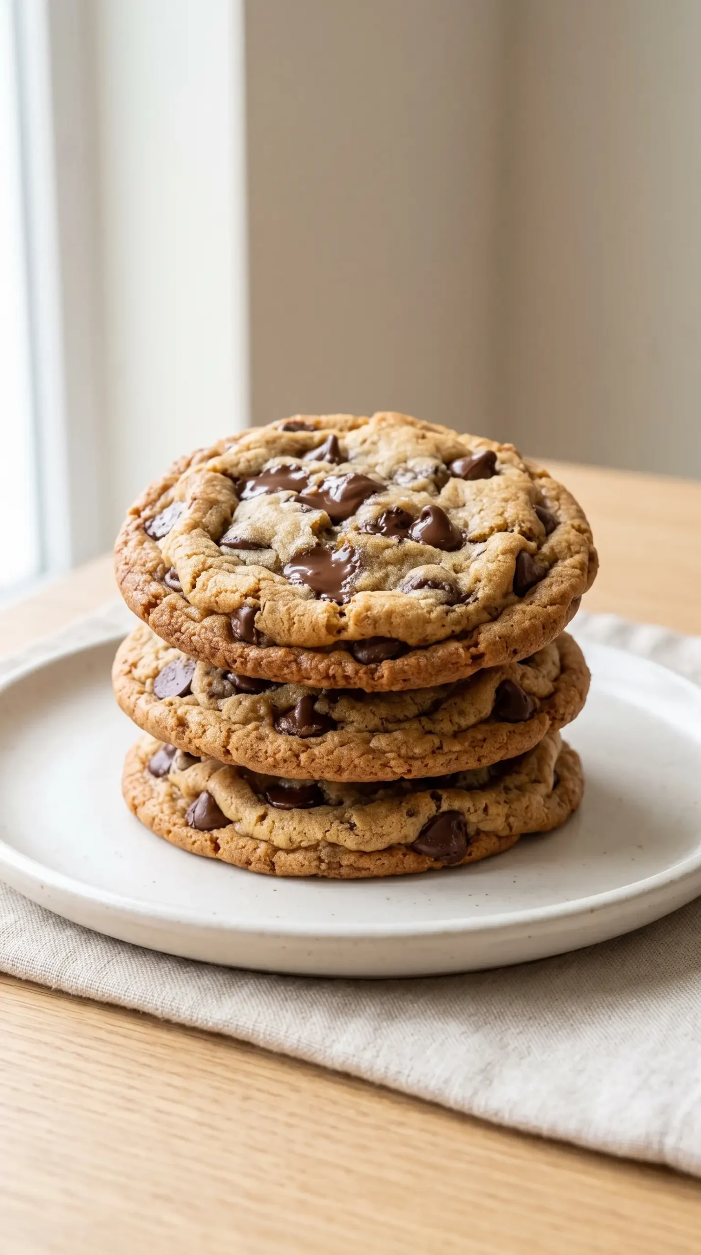 Finished homemade chocolate chip cookies with golden edges and soft centers