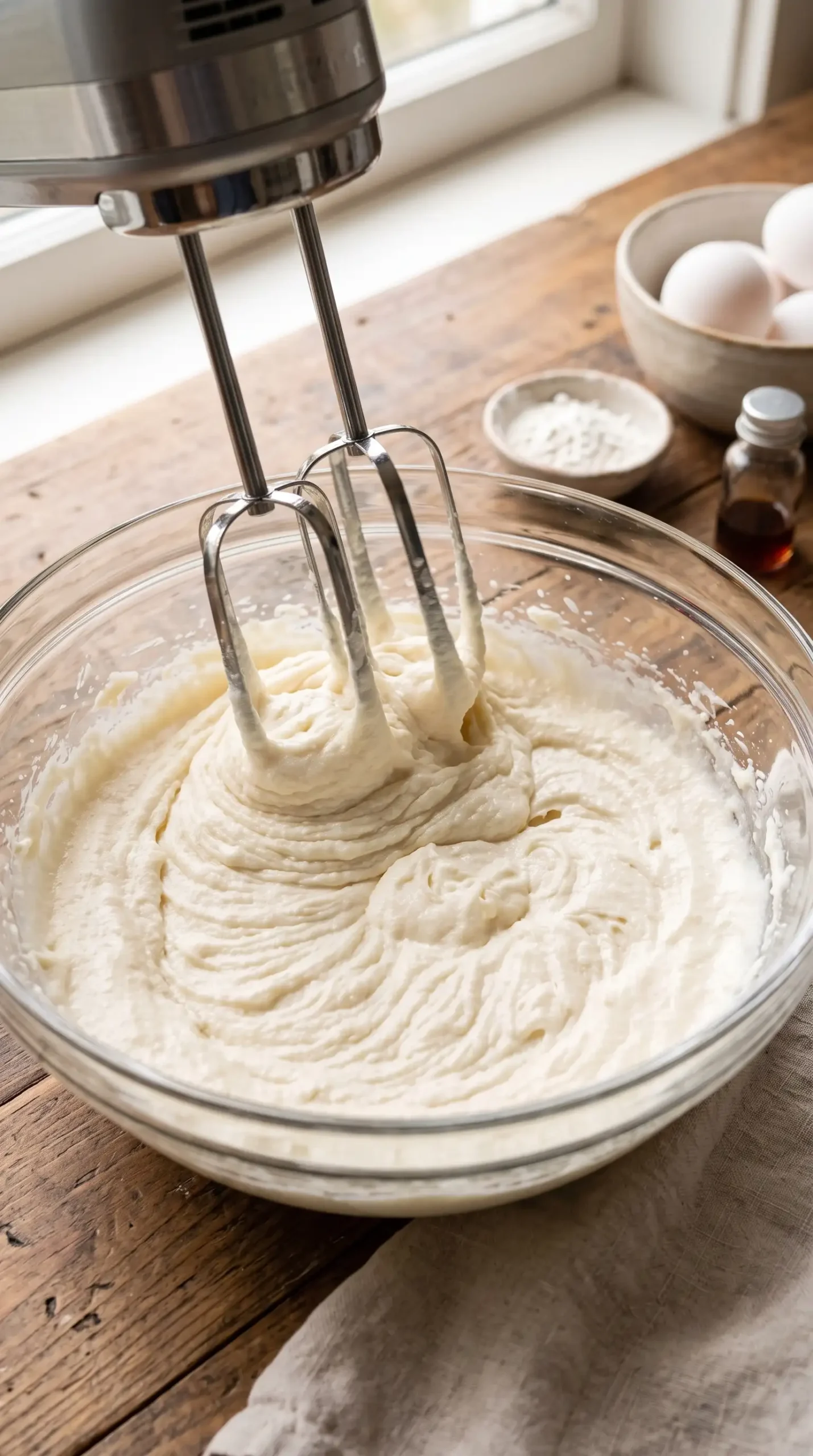 Creamed butter and sugar mixture for preparing a classic pound cake batter