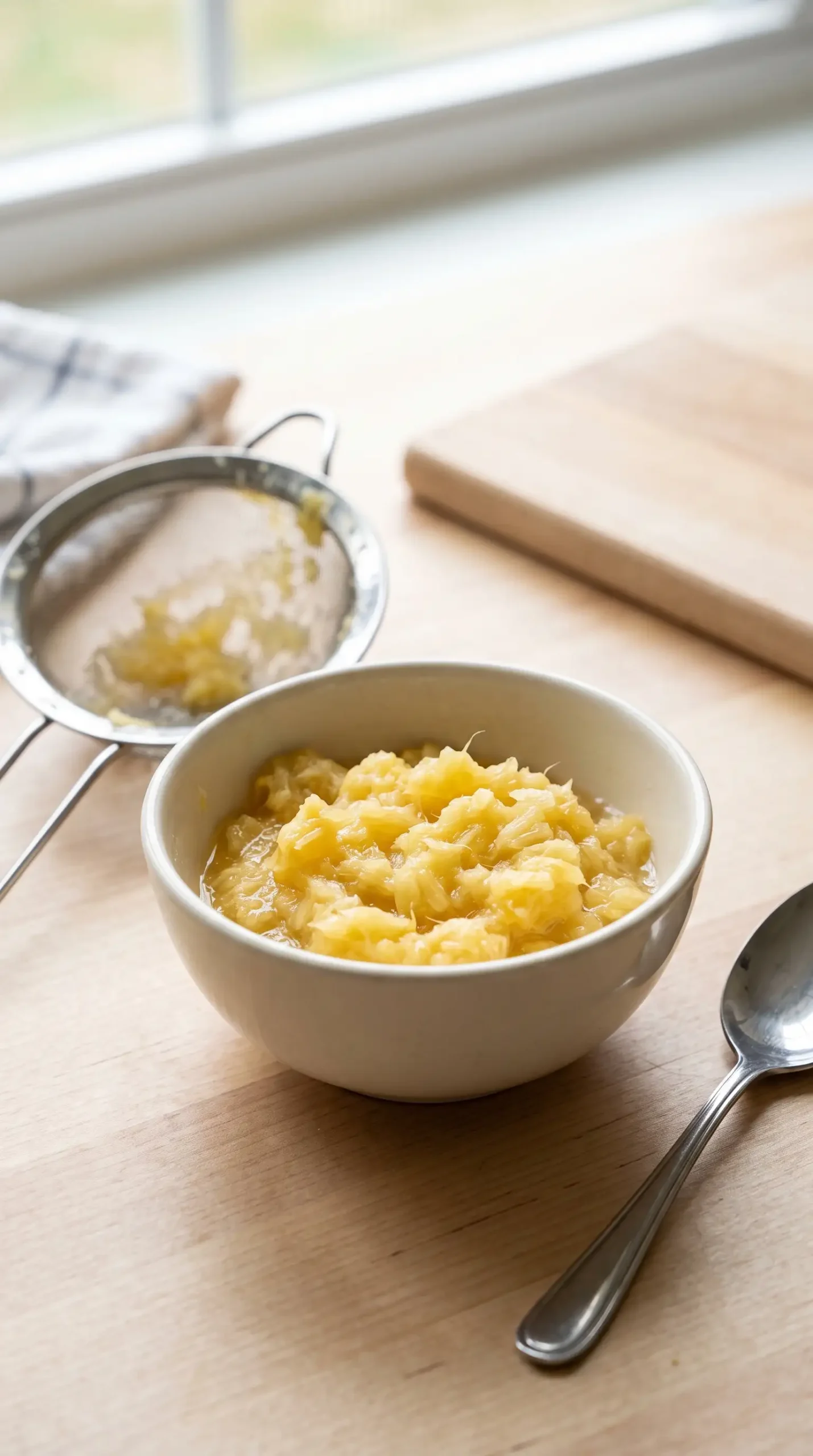 Drained crushed pineapple prepared for adding to pineapple cake batter