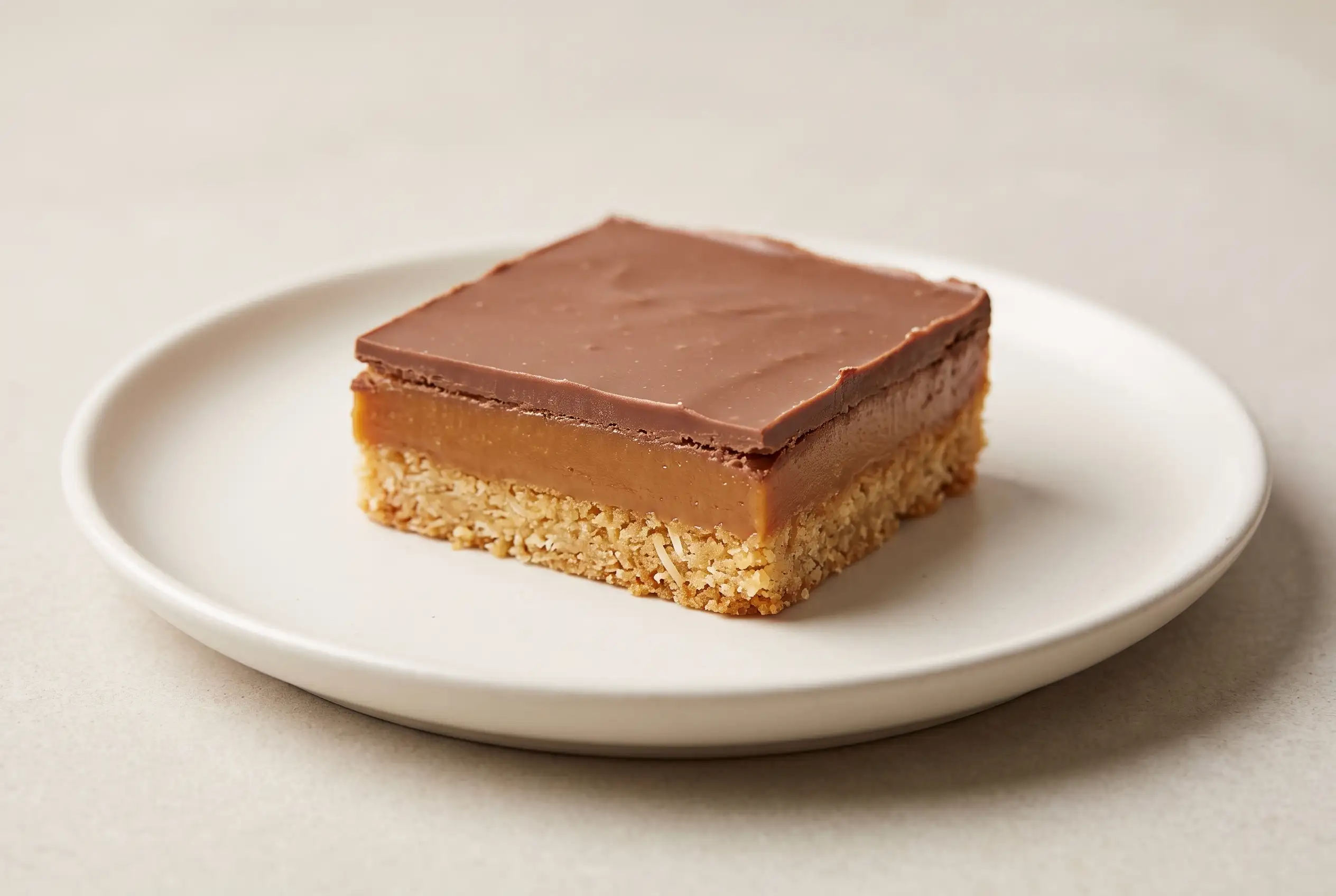 Dulce de Leche Bars with Chocolate Topping Dulce de leche bars with coconut crust, caramel layer, and milk chocolate topping