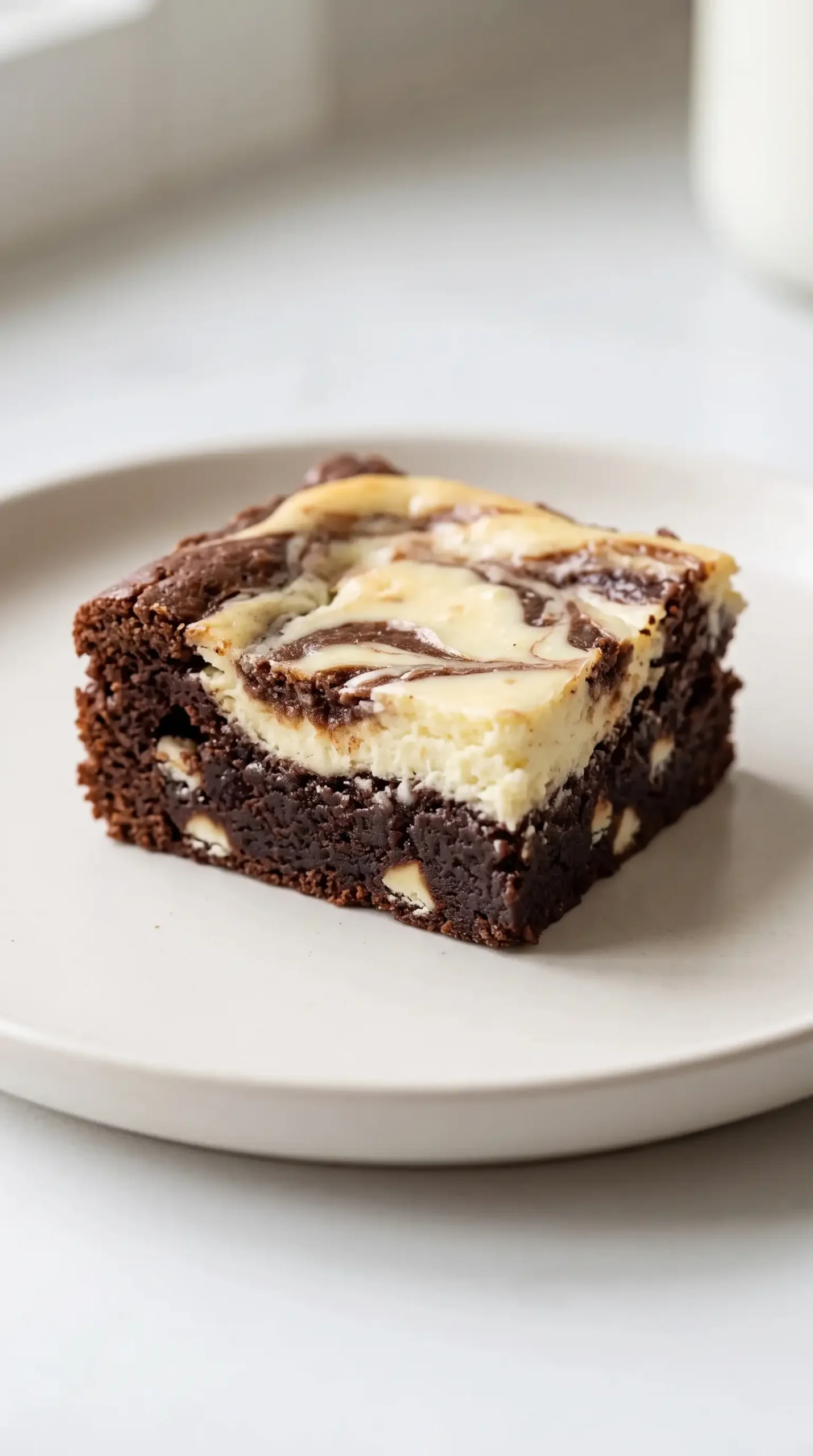Fudgy white chocolate cheesecake brownie with a creamy marbled swirl
