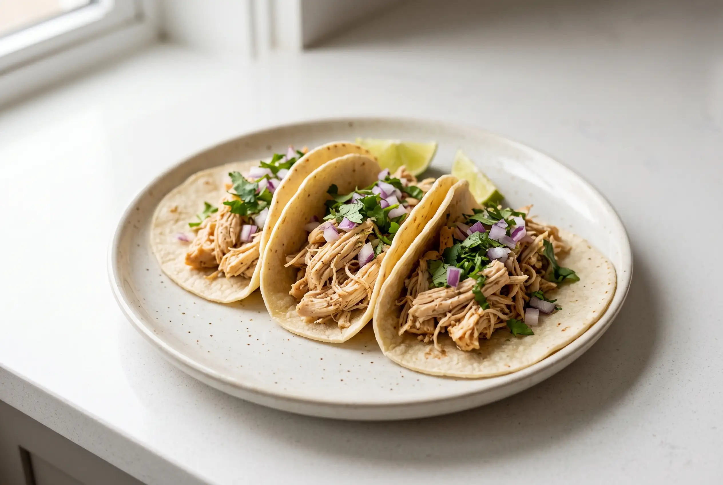 Instant Pot Shredded Chicken Tacos Instant Pot shredded chicken tacos with tender seasoned chicken, cilantro, onion, and lime