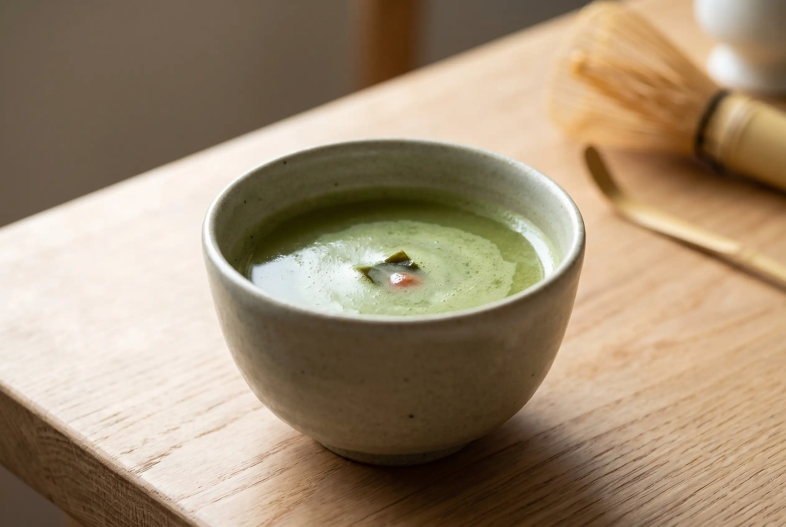 Japanese Mounjaro Matcha Infusion Japanese Mounjaro recipe savory matcha infusion with kombu and ginger in a ceramic bowl