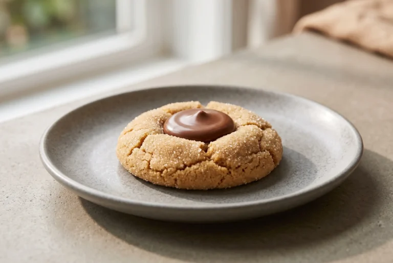 Peanut butter blossoms recipe cookie with sugar coating and a soft chocolate center